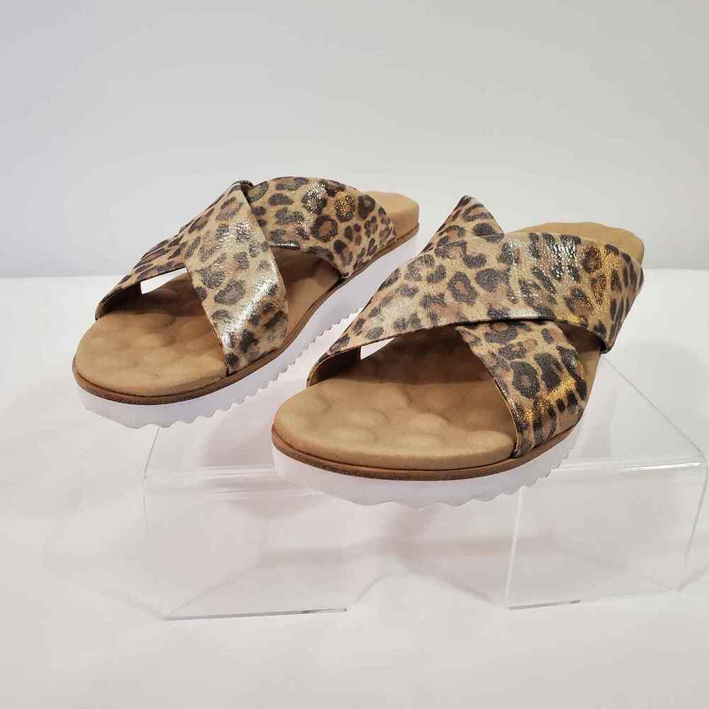 Walking Cradles Sandals Women's 8.5 Hudson Metallic Leopard Leather Slip On New